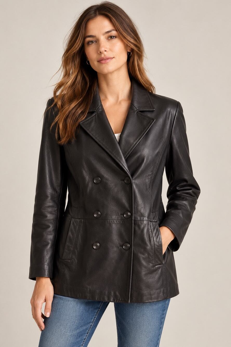 Siena Studio Double Breasted Leather Jacket | Black Vintage Mob Wife